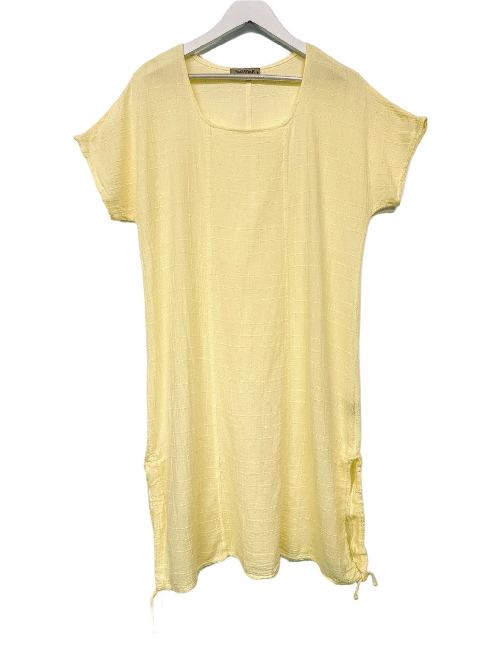 Ezze Wear Cotton Dress Butter Yellow Scoop Neck Large Made in Canada Lagenlook